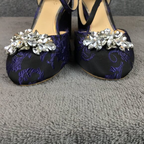 Jewel by Badgley Mischka Blue Floral Pumps Women's Sz 8 Rhinestone Strappy Party - Picture 5 of 14